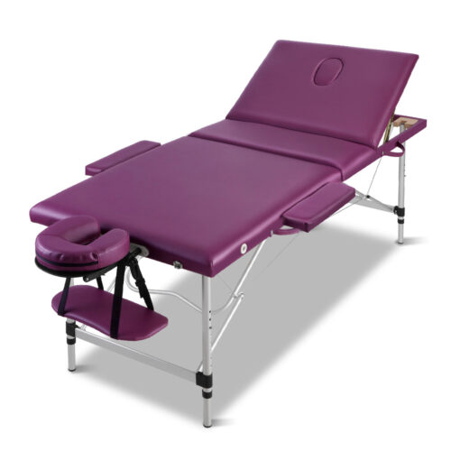 Zenses Massage Table 75cm Portable 3 Fold Aluminium Beauty Bed Violet - Image 2