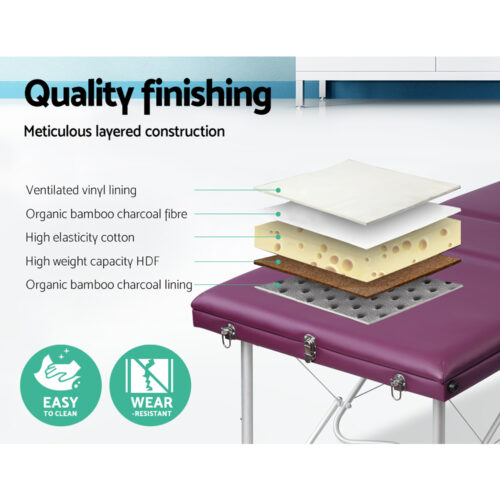 Zenses Massage Table 75cm Portable 3 Fold Aluminium Beauty Bed Violet - Image 5