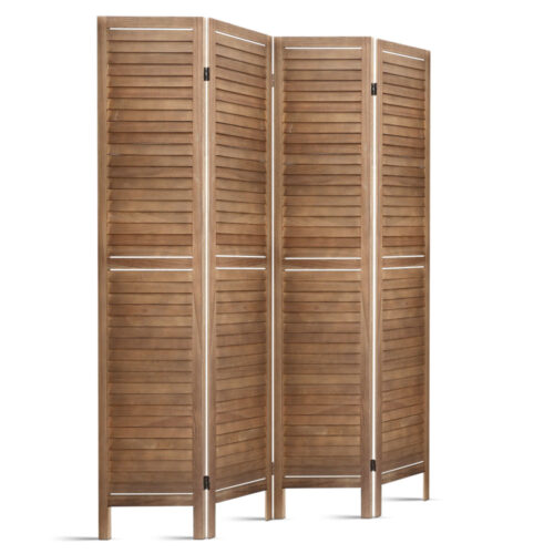 Artiss 4 Panel Room Divider Screen 160x170cm Louver Oak - Image 2