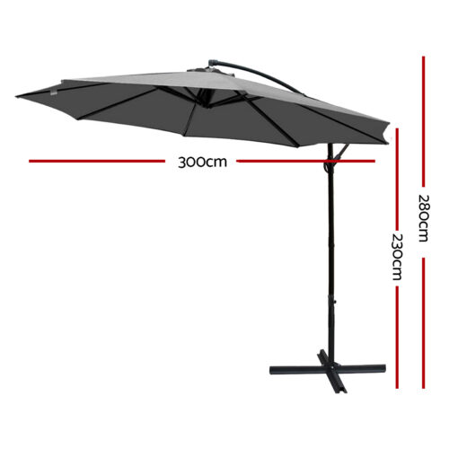 Instahut 3m Outdoor Umbrella Cantilever Beach Garden Patio Grey - Image 3