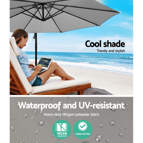 Instahut 3m Outdoor Umbrella Cantilever Beach Garden Patio Grey - Image 7