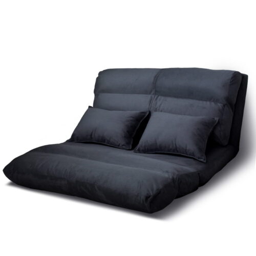 Artiss Floor Lounge Sofa Bed 2-seater Charcoal Suede - Image 2