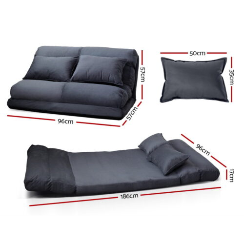 Artiss Floor Lounge Sofa Bed 2-seater Charcoal Suede - Image 3