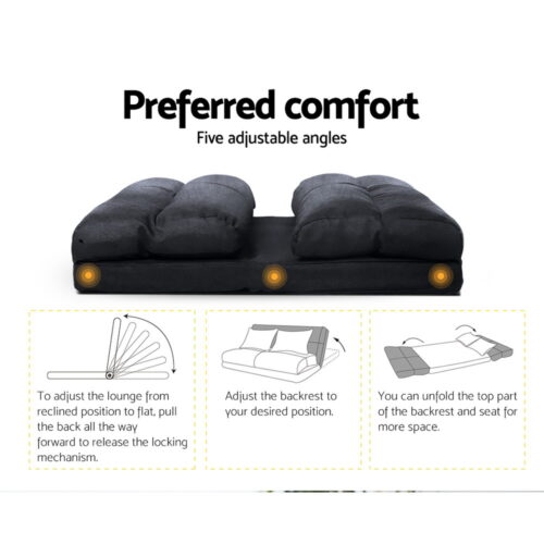 Artiss Floor Lounge Sofa Bed 2-seater Charcoal Suede - Image 4