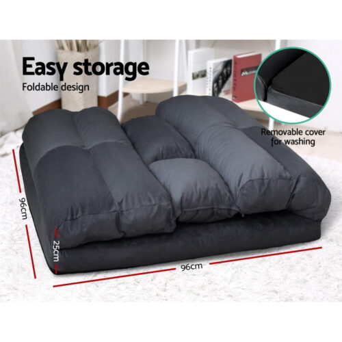 Artiss Floor Lounge Sofa Bed 2-seater Charcoal Suede - Image 7
