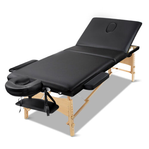 Zenses Massage Table 75cm Portable 3 Fold Wooden Beauty Bed Black - Image 2
