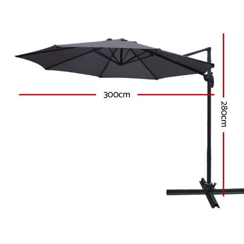 Instahut 3m Outdoor Umbrella Cantilever 360 Degree Tilt Beach Roma Charcoal - Image 3