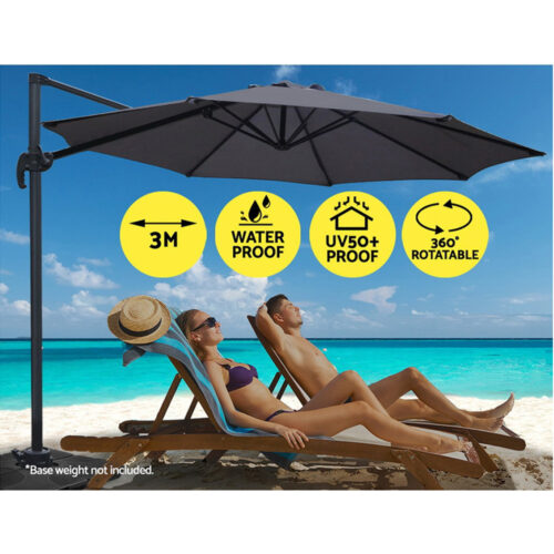 Instahut 3m Outdoor Umbrella Cantilever 360 Degree Tilt Beach Roma Charcoal - Image 5