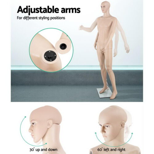 186cm Tall Full Body Male Mannequin - Skin Coloured - Image 6