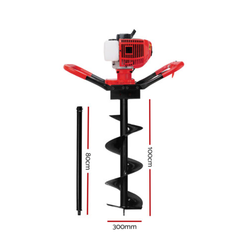 Giantz 80CC Post Hole Digger 300mm Petrol Drill Extension Bits Auger - Image 3