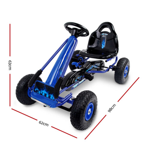 Rigo Kids Pedal Go Kart Ride On Toys Racing Car Rubber Tyre Blue - Image 3