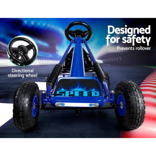Rigo Kids Pedal Go Kart Ride On Toys Racing Car Rubber Tyre Blue - Image 5