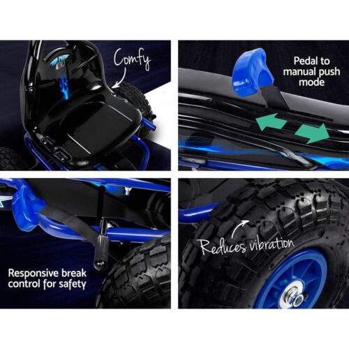 Rigo Kids Pedal Go Kart Ride On Toys Racing Car Rubber Tyre Blue - Image 6