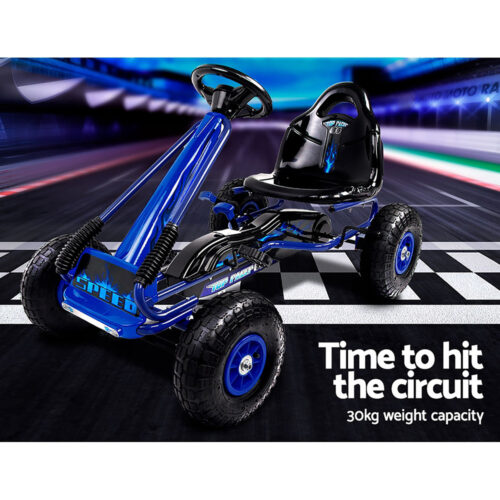 Rigo Kids Pedal Go Kart Ride On Toys Racing Car Rubber Tyre Blue - Image 7