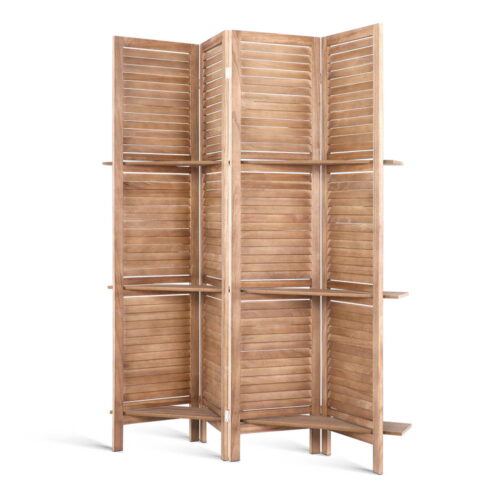 Artiss 4 Panel Room Divider Screen 163x170cm Shelf Oak - Image 2