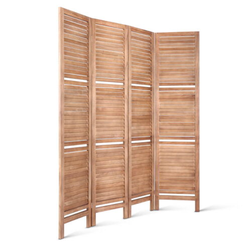 Artiss 4 Panel Room Divider Screen 163x170cm Shelf Oak - Image 4