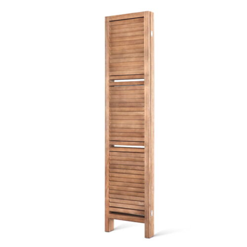 Artiss 4 Panel Room Divider Screen 163x170cm Shelf Oak - Image 5