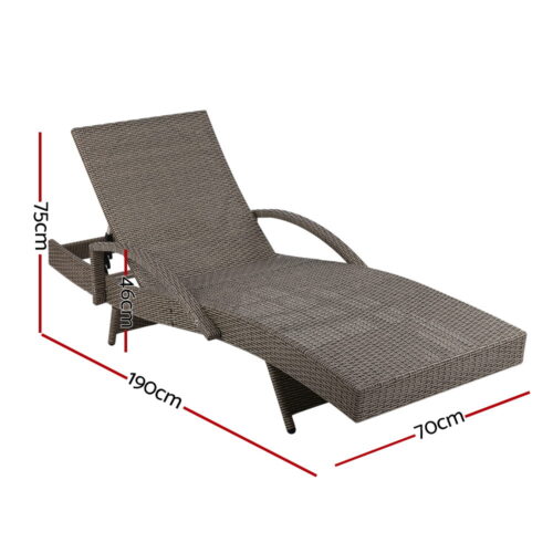 Gardeon Sun Lounge Wicker Lounger Outdoor Furniture Beach Chair Patio Adjustable Cushion Grey&Beige - Image 3