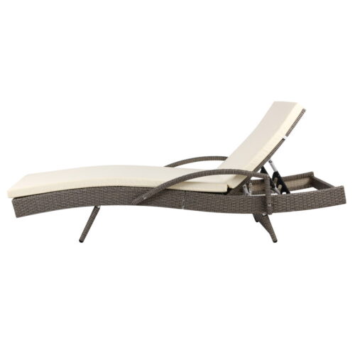 Gardeon Sun Lounge Wicker Lounger Outdoor Furniture Beach Chair Patio Adjustable Cushion Grey&Beige - Image 5