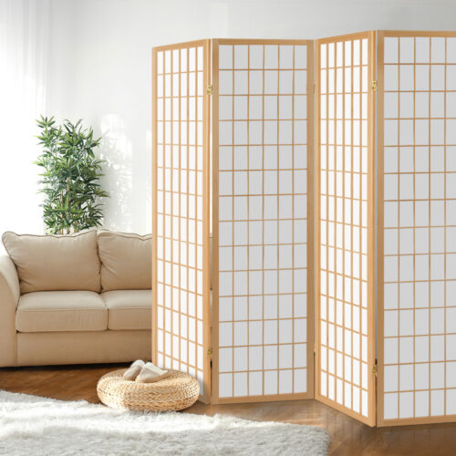 Artiss 4 Panel Room Divider Screen 174x179cm Natural - Image 8