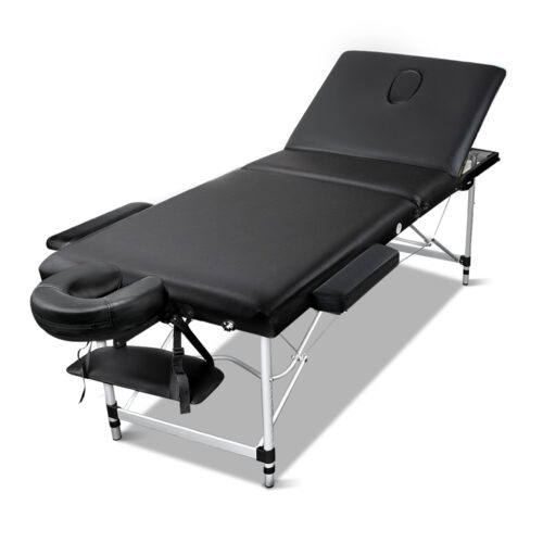 Zenses Massage Table 60cm Portable 3 Fold Aluminium Beauty Bed Black - Image 2