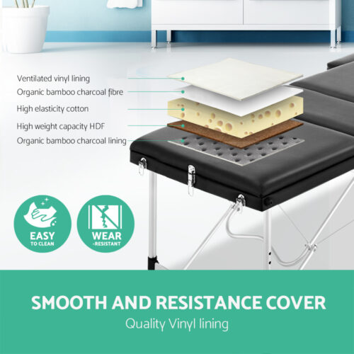 Zenses Massage Table 60cm Portable 3 Fold Aluminium Beauty Bed Black - Image 5