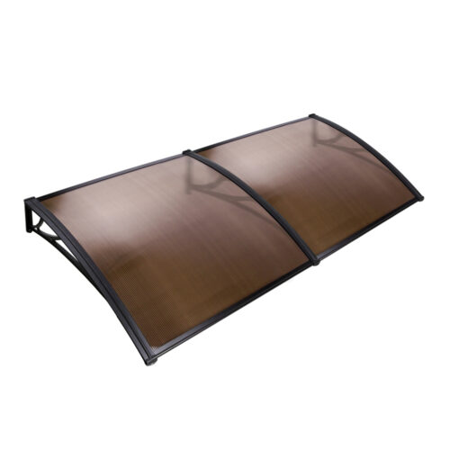 Instahut Window Door Awning Canopy 1mx2m Brown Sheet Black Plastic Frame - Image 2