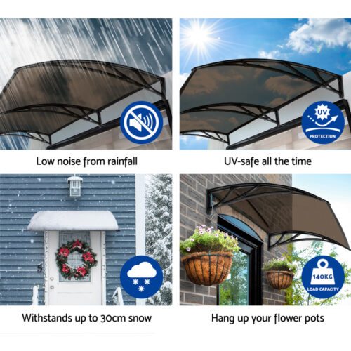 Instahut Window Door Awning Canopy 1mx2m Brown Sheet Black Plastic Frame - Image 7