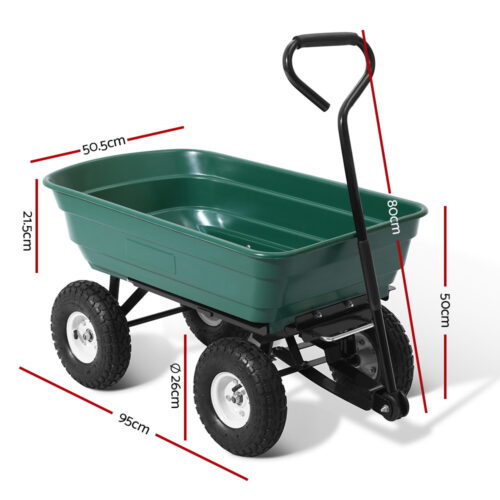 Gardeon Garden Cart Dump 270kg Hand Trailer Trolley Wagon Wheelbarrow Pull 75L - Image 3