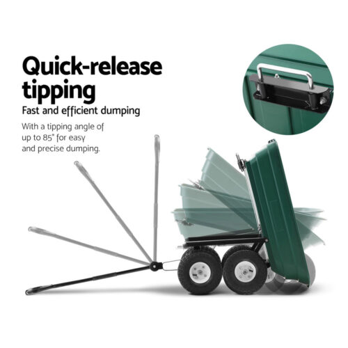 Gardeon Garden Cart Dump 270kg Hand Trailer Trolley Wagon Wheelbarrow Pull 75L - Image 4