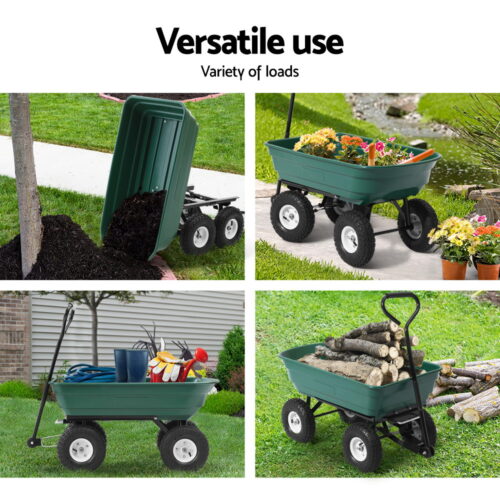 Gardeon Garden Cart Dump 270kg Hand Trailer Trolley Wagon Wheelbarrow Pull 75L - Image 7
