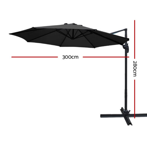Instahut 3m Outdoor Umbrella Cantilever 360 Degree Tilt Beach Roma Black - Image 3