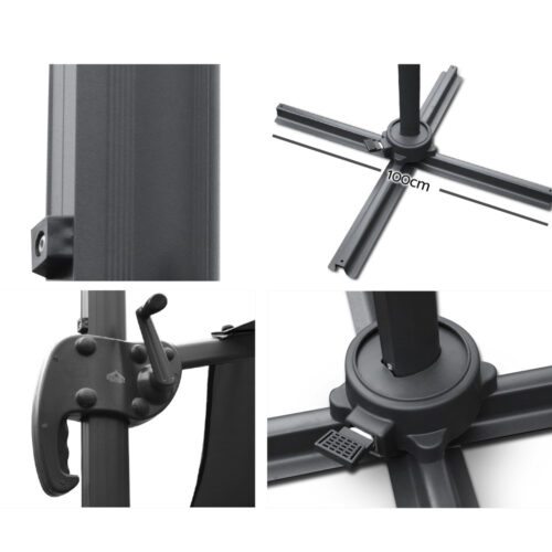 Instahut 3m Outdoor Umbrella Cantilever 360 Degree Tilt Beach Roma Black - Image 4