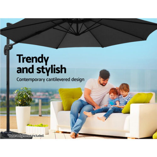 Instahut 3m Outdoor Umbrella Cantilever 360 Degree Tilt Beach Roma Black - Image 5