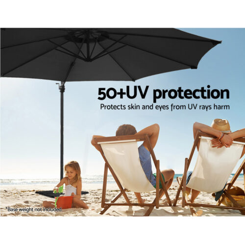 Instahut 3m Outdoor Umbrella Cantilever 360 Degree Tilt Beach Roma Black - Image 7