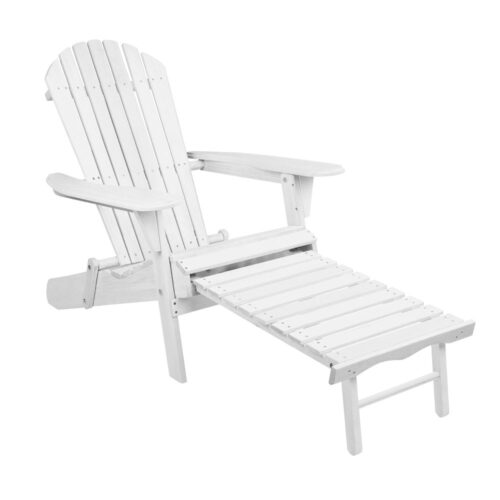 Gardeon Sun Lounge Outdoor Chairs Wooden Foldable Patio Furniture Adirondack White - Image 2