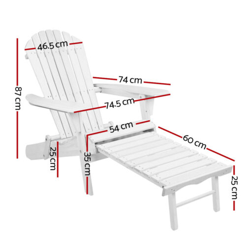 Gardeon Sun Lounge Outdoor Chairs Wooden Foldable Patio Furniture Adirondack White - Image 3