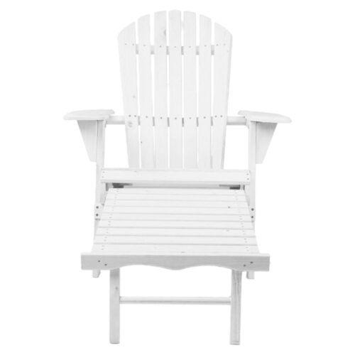 Gardeon Sun Lounge Outdoor Chairs Wooden Foldable Patio Furniture Adirondack White - Image 4