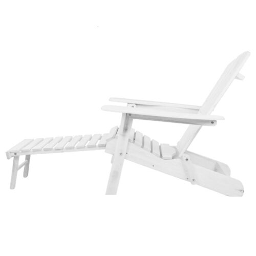 Gardeon Sun Lounge Outdoor Chairs Wooden Foldable Patio Furniture Adirondack White - Image 5