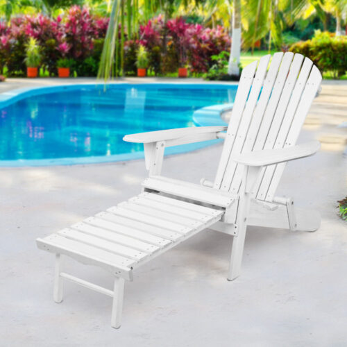 Gardeon Sun Lounge Outdoor Chairs Wooden Foldable Patio Furniture Adirondack White - Image 9