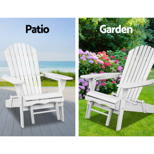 Gardeon Sun Lounge Outdoor Chairs Wooden Foldable Patio Furniture Adirondack White - Image 10