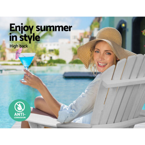 Gardeon Sun Lounge Outdoor Chairs Wooden Foldable Patio Furniture Adirondack White - Image 12