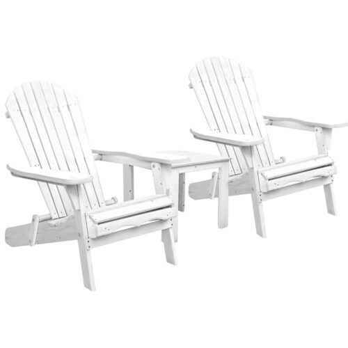 Gardeon 3PC Adirondack Outdoor Table and Chairs Wooden Foldable Beach Chair White - Image 2
