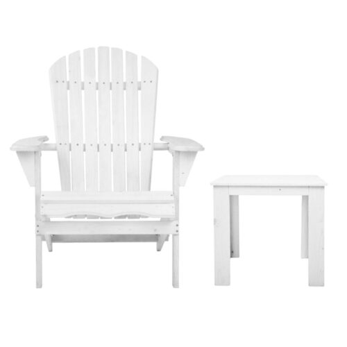 Gardeon 3PC Adirondack Outdoor Table and Chairs Wooden Foldable Beach Chair White - Image 4