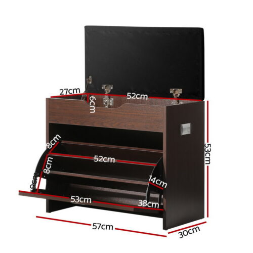 Artiss Shoe Rack Cabinet Bench 3-tier 15 Pairs Walnut - Image 3