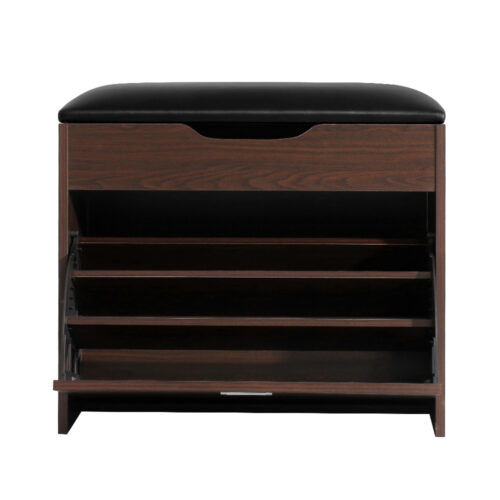 Artiss Shoe Rack Cabinet Bench 3-tier 15 Pairs Walnut - Image 4