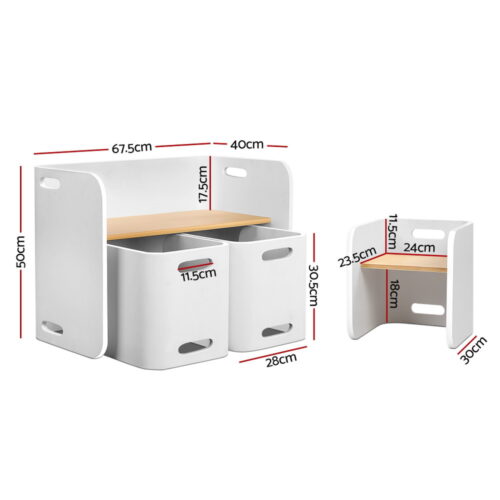 Keezi 3PCS Kids Table and Chairs Set Multifunctional Storage Desk White - Image 3