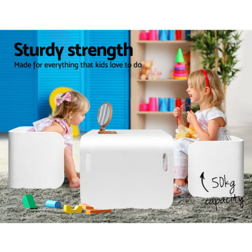 Keezi 3PCS Kids Table and Chairs Set Multifunctional Storage Desk White - Image 6