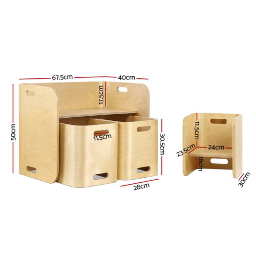 Keezi 3PCS Kids Table and Chairs Set Multifunctional Storage Desk - Image 3