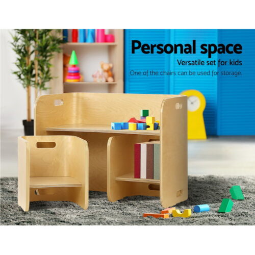 Keezi 3PCS Kids Table and Chairs Set Multifunctional Storage Desk - Image 5